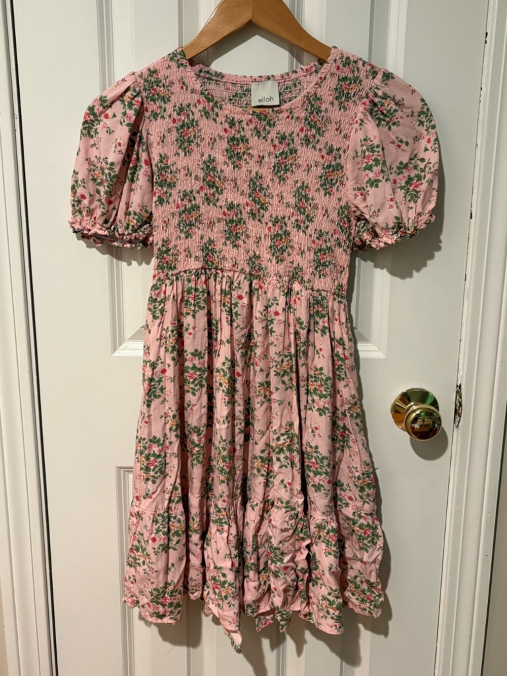 Pinkblush Pink Floral Smocked Puff-Sleeve Dress for Kids